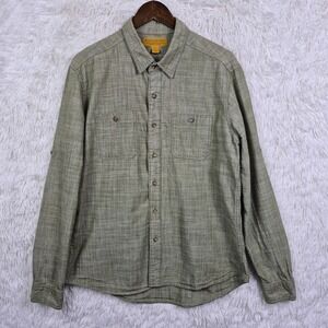 Stapleford Mens Olive Green Cotton Roll Tab Long‎ Sleeve Button Down Shirt Large